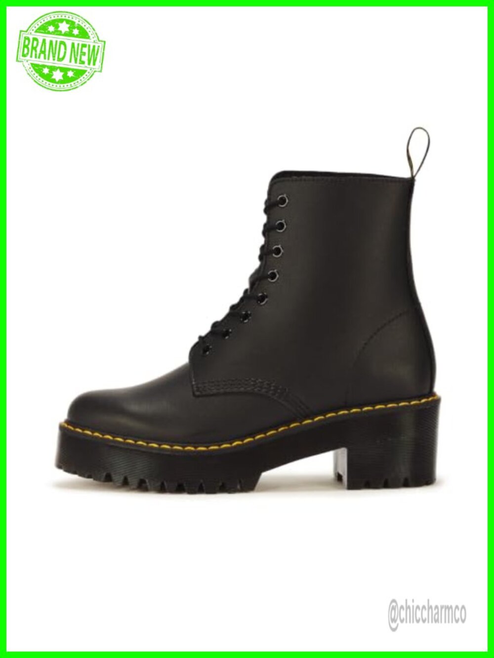 8 Eye Lace Up Heeled Combat Boot with PU Coated Leather